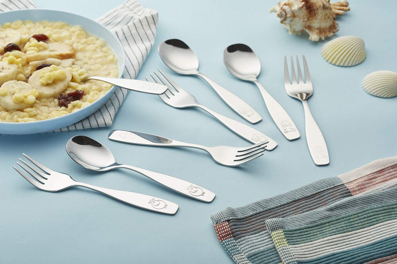 [Australia - AusPower] - ANNOVA Kids Silverware 6 Pieces Children's Safe Flatware Set Stainless Steel - 3 x Forks, 3 x Children Tablespoons, Toddler Utensils, Metal Cutlery Set for LunchBox (Engraved Dog Bunny) WF850-S6FS 