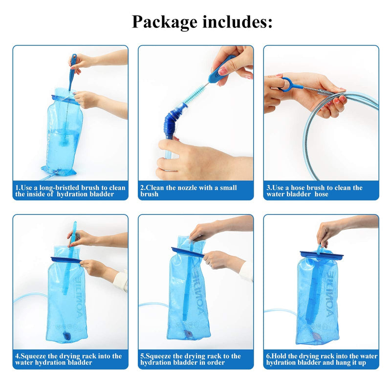 [Australia - AusPower] - 2 Packs Hydration Bladder Cleaning Kit, 8 in 1 Water Bladder Cleaning Brush Kit Includes Flexible Long Bladder Brush for Hose Small Bite Valve Brush Big Brush Drying Collapsible for Bladder Blue 