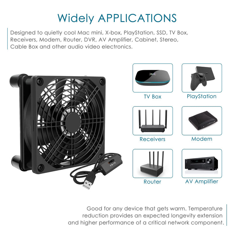 [Australia - AusPower] - Qirssyn 120mm 5V USB Fan with Multi Speed Controller for Router Modem Receiver DVR Xbox TV Box T-Mobile Home Internet Gateway SSD Cooling 1225USB-A1 