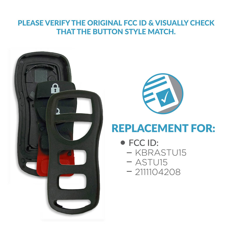 [Australia - AusPower] - Keyless2Go Replacement for New Shell Case and 4 Button Pad for Remote Key Fob with FCC KBRASTU15 - Shell ONLY (2 Pack) 