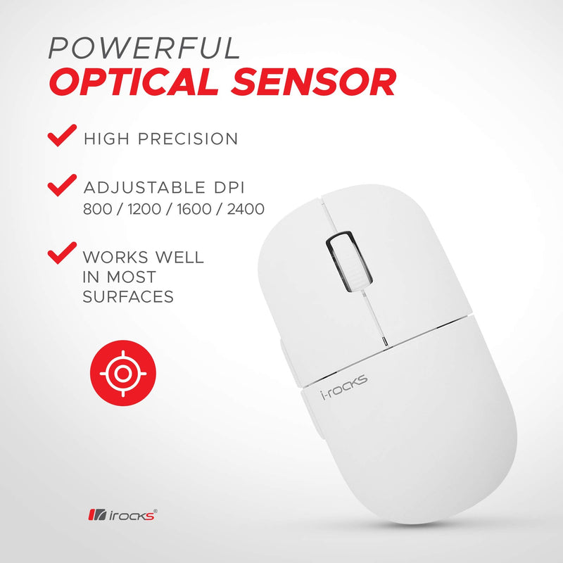 [Australia - AusPower] - i-Rocks M23R 2.4G Wireless Silent Slim Mouse, Optical Mice with USB Nano Receiver, Adjustable DPI Levels for PC, Notebook, Computer, Laptop, Desktop, Ergonomic Design - White 