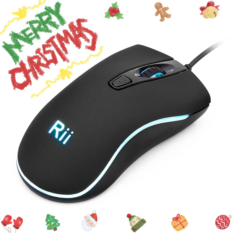 [Australia - AusPower] - Wired Mouse,Rii Computer Mouse with Blue Backlit,USB Mouse with 1600 DPI Levels,Comfortable Grip Ergonomic Optical ,USB Wired Mice Support Windows PC, Laptop,Desktop,Notebook,Chromebook (2PACK) 2PACK 