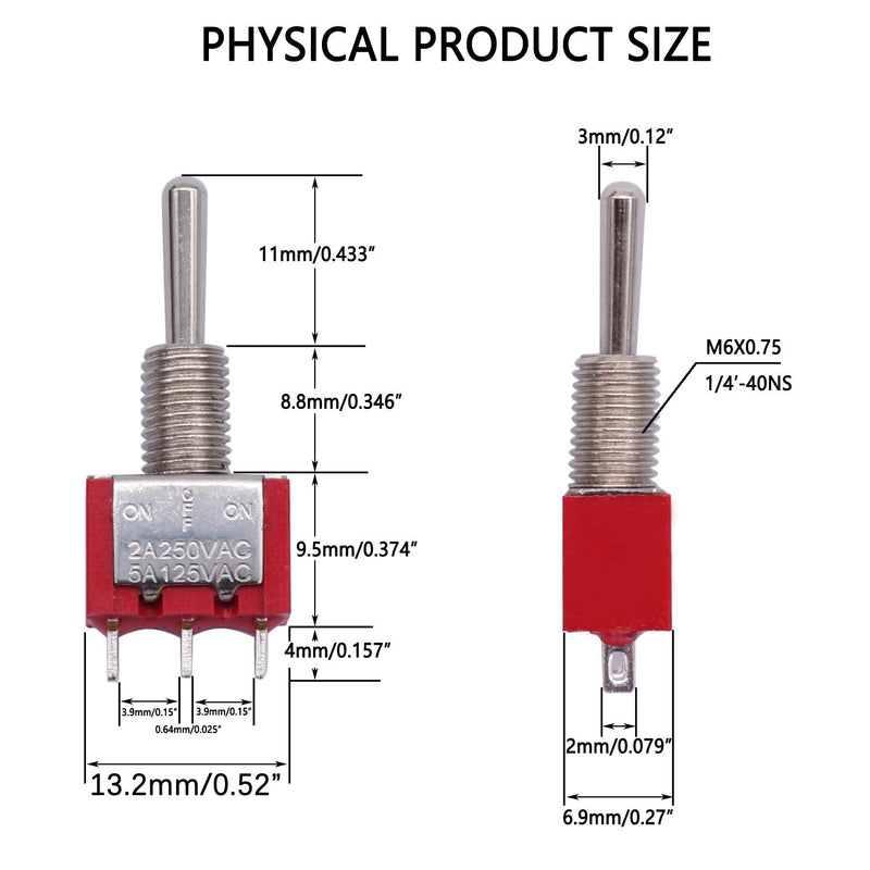 [Australia - AusPower] - Twidec/6Pcs Mini Momentary Toggle Switch SPDT 3 Position 3 Pins (0N)-Off-(ON) Miniature Toggle Switch AC 5A/125V 2A/250V Car Boat Switches with Waterproof Cap MTS-123-MZ 3Pin（ON)-OFF-(ON) 