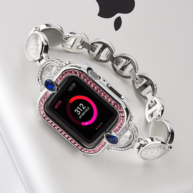 [Australia - AusPower] - 38/40/41mm Silver Moving Diamond Bling Women Smartwatch Band Compatiable for Apple Watch SE Series 7/6/5/4/3/2/1 Girl Slim Dimond Durable Adjustable Bracelet for Iwatch 7/6/5/4/3/2/1 38/40/41 