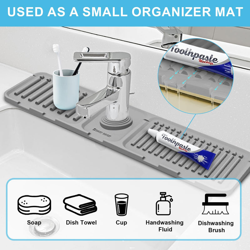 [Australia - AusPower] - Tinlaviy Kitchen Sink Splash Guard, Faucet Mat Splash Catcher, Handle Drip Catcher Tray, Longer Silicone Sink Mat, Sink Splash Guard Behind Faucet, Sponge Holder and Bathroom Countertop Protect 