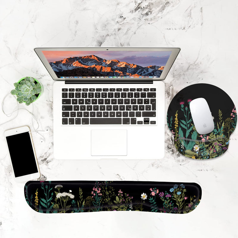 [Australia - AusPower] - Ergonomic Mouse Pad Wrist Support and Keyboard Wrist Rest, Mousepad with Wrist Rest, Memory Foam Keyboard Pad, Easy Typing, Pain Relief, Perfect for Gaming, Computer, Laptop,Office, Garden Flowers 
