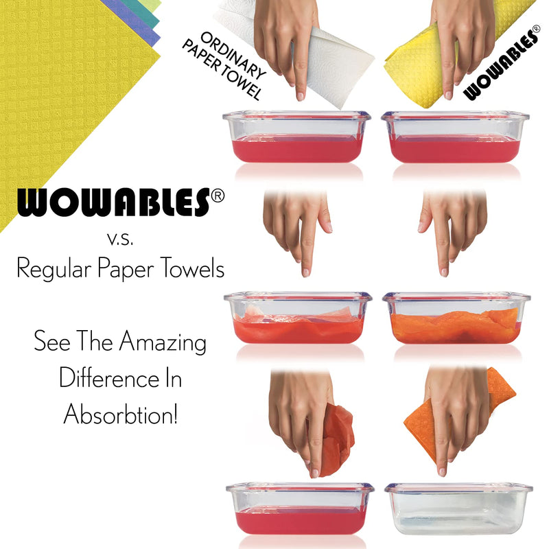 [Australia - AusPower] - Wowables Reusable & Biodegradable Paper Towel - Yellow | 12 Sheets | One Time Use Paper Towel Replacements – Replacing up to 5,304 Disposable Paper Towel Sheets. Dishwasher and Machine Washable 
