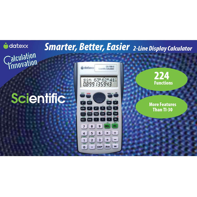 [Australia - AusPower] - Datexx DS-7002 Two Line Scientific Calculator, 200 functions for Scientific and Algebraic Calculation 