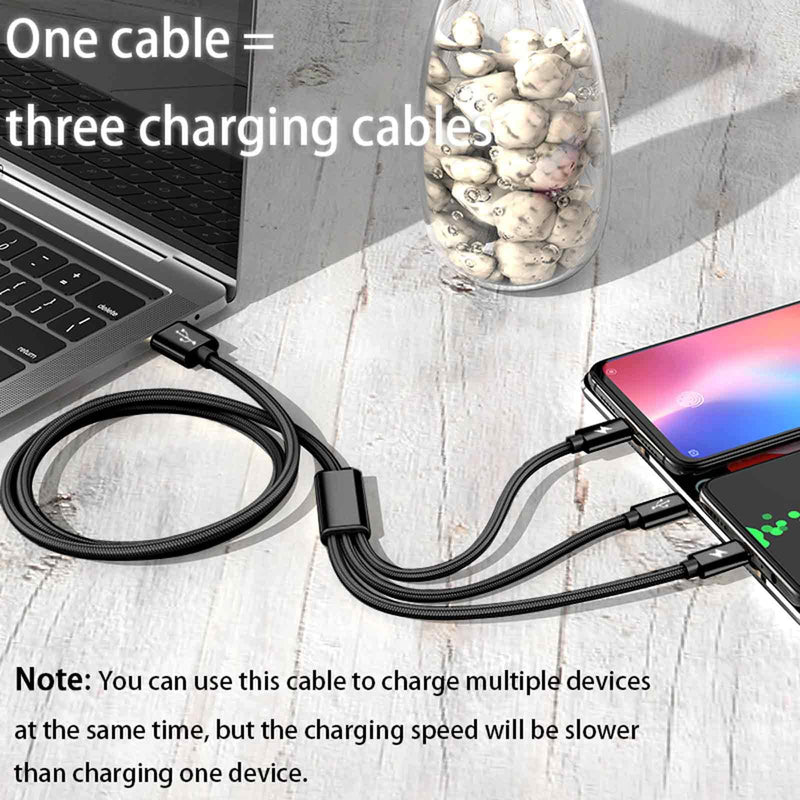 [Australia - AusPower] - Multi Charging Cable, 10FT Long, Universal 3 in 1 Multiple Ports Devices Cable With USB Type C/Micro USB Port, Nylon Braided, Awnuwuy Multi Charger Cord for Cell Phone, Tablet, and Car Charger (Black) Black 
