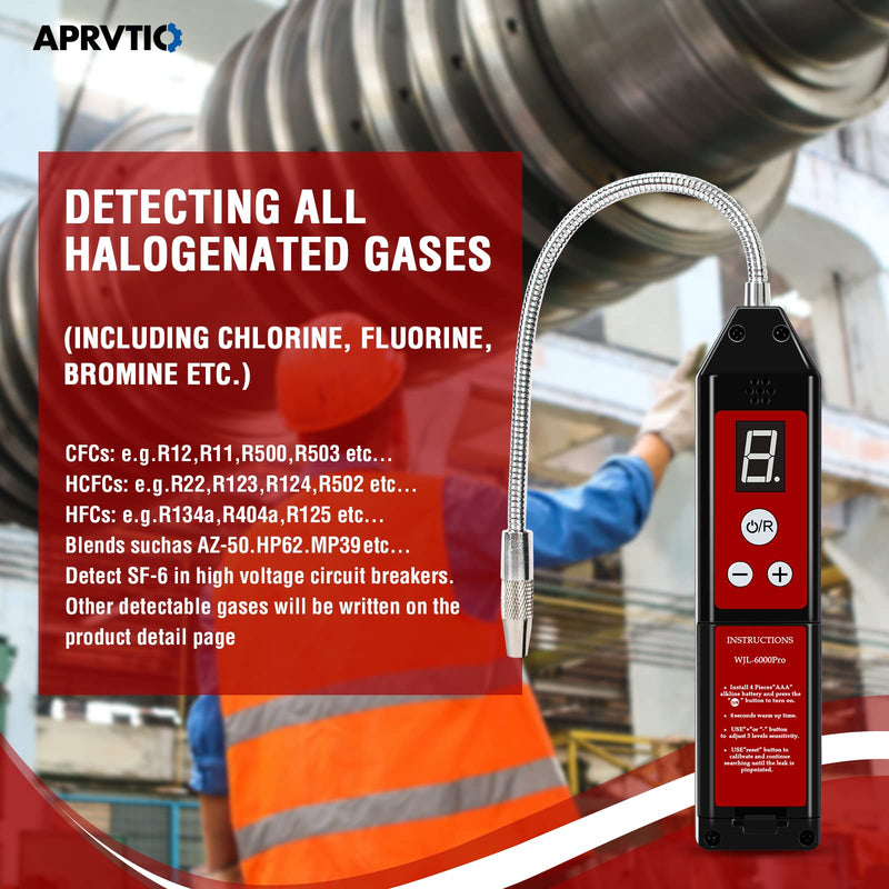 [Australia - AusPower] - Refrigerant Leak Detector HVAC, Aprvtio WJL-6000Pro Freon Leak Detector Freon Sniff Halogen Gas Leak Detector, Higher Sensitivity(up to 0.14oz/yr) R22 R410A R134A R1234YF CFCs HCFCs HFCs 