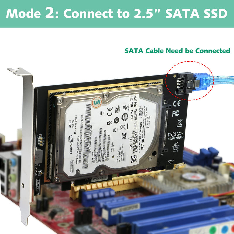 [Australia - AusPower] - U.2 to PCI-e Adapter, RIITOP PCIe 3.0 x4 to 2.5" U.2 (SFF-8639) SSD or SATA3 (6G) to 2.5 SATA SSD Expansion Card 