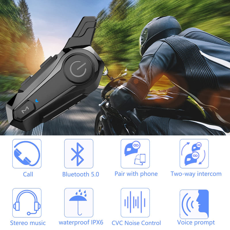 [Australia - AusPower] - Motorcycle Bluetooth Headset，Wipeeyes E1 Bluetooth Helmet Intercom Headset with CVC Noise Cancellation Stereo Music IPX6 Waterproof for Full face Helmet 