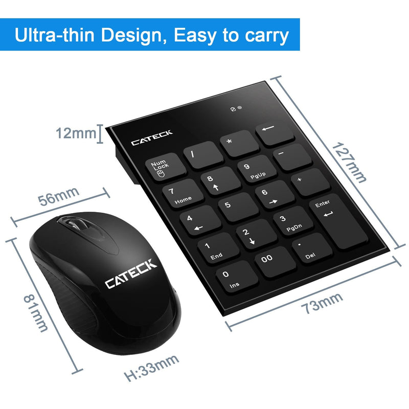 [Australia - AusPower] - Numeric Keypad & Mouse Combo, Cateck 2.4G 19 Keys Wireless Mini USB Number Pad Keyboard and Mouse Combo with USB Receiver for Laptop Desktop PC Notebook- Just One USB Receiver 