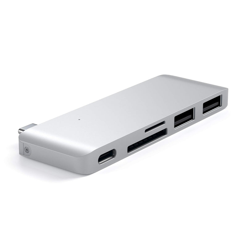 [Australia - AusPower] - Satechi Aluminum Type-C USB 3.0 3-in-1 Combo Hub with USB-C Pass-Through - Compatible with 2018 MacBook Air, 2018 iPad Pro, 2015/2016/2017 MacBook 12-Inch and More Silver 