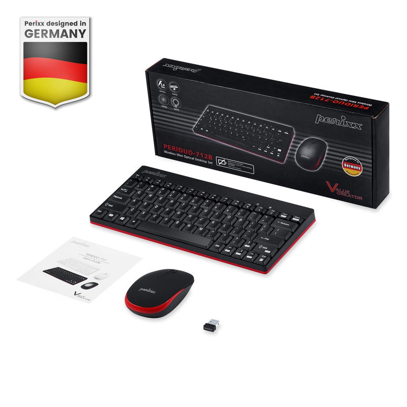 [Australia - AusPower] - Perixx Periduo-712B Wireless Mini Keyboard and Mouse Set, Black, US English Layout 