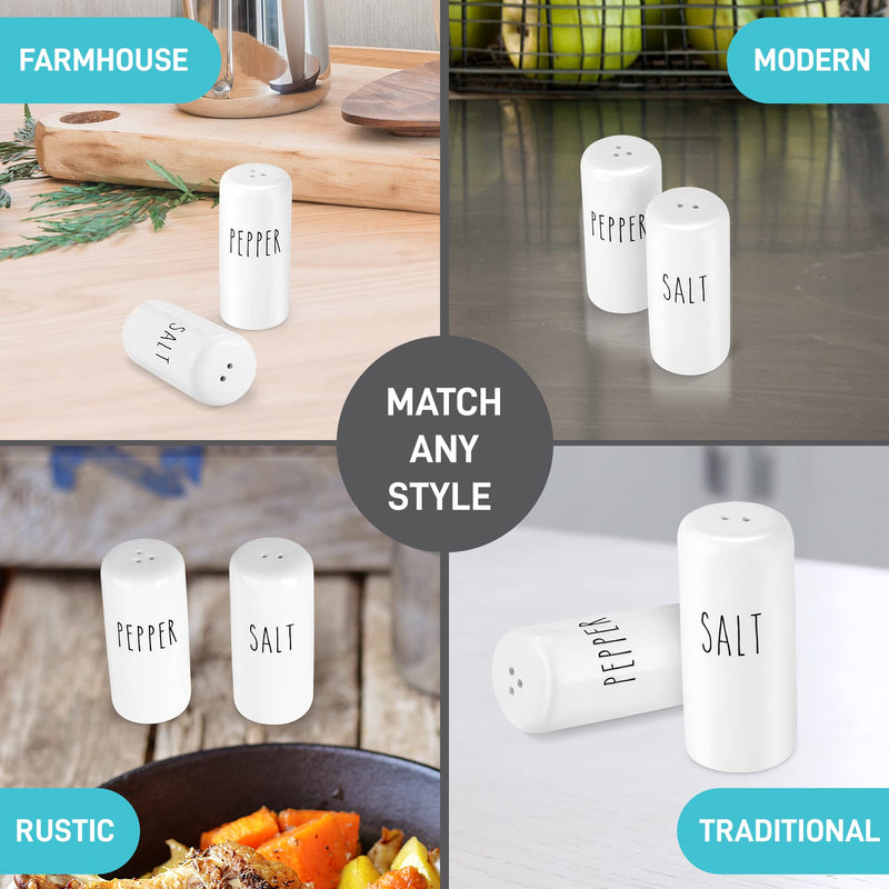 [Australia - AusPower] - Farmhouse Salt and Pepper Shakers Set - Rustic Salt and Pepper Shakers Set - Cute White Salt and Pepper Shakers for Your Farmhouse Kitchen, Sturdy Ceramic, 3.4 oz Capacity, Rust-Free 