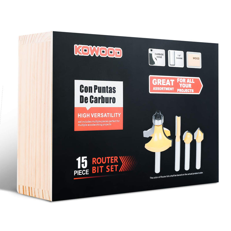 [Australia - AusPower] - KOWOOD Router Bits Set of 15 Pieces 1/4 Inch Woodwork Tools for Beginners 