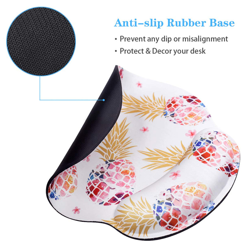 [Australia - AusPower] - Ergonomic Mouse Pad with Wrist Support, WAVEYU Cute Design Mouse Pad for Women Non-Slip Rubber Base Mousepad for Desk Laptop Gaming Working Computers Laptop Easy Typing & Pain Relief, Pink Pineapple 