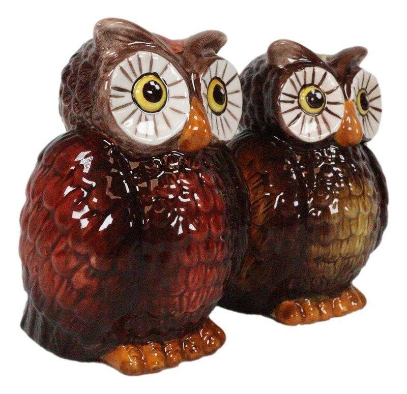 [Australia - AusPower] - Ebros Gift Wisdom Of The Woods Great Horned Brown Owls With Wide Round Eyes Ceramic Salt And Pepper Shakers Figurine Set 3.5"H Forest Nocturnal Owl Birds Home Kitchen Decor 