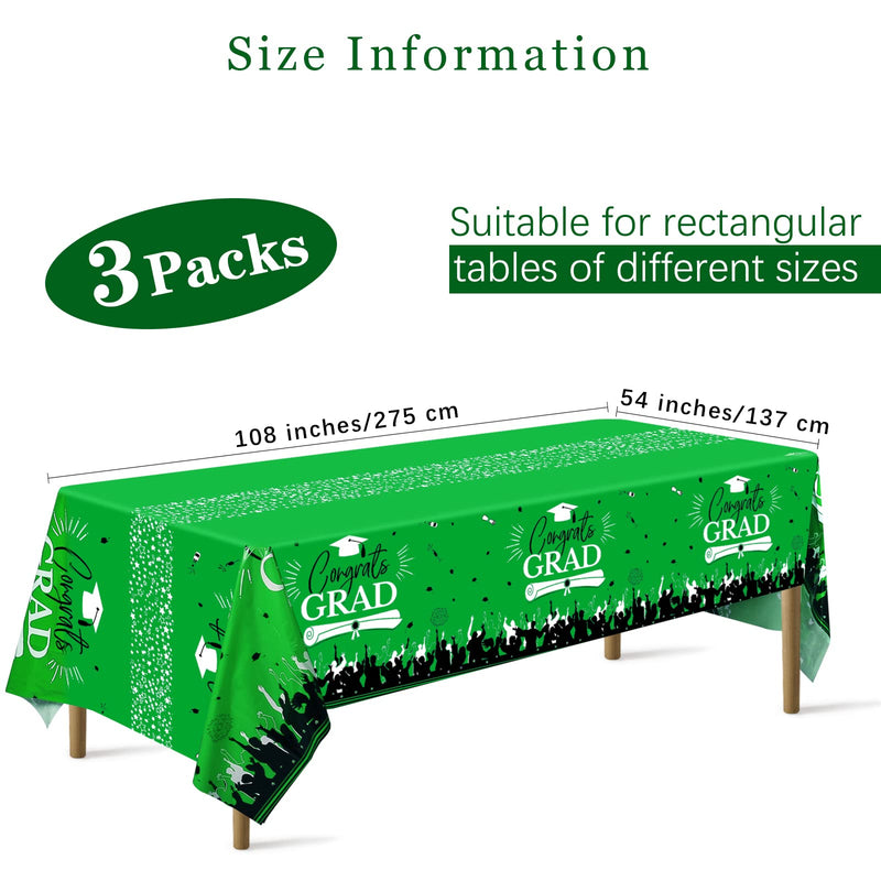 [Australia - AusPower] - durony 3 Pack Graduation Tablecloth 108 x 54 Inch Large Size Plastic Rectangle Graduation Table Covers for College High School Graduation Party Decorations Supplies, Green 