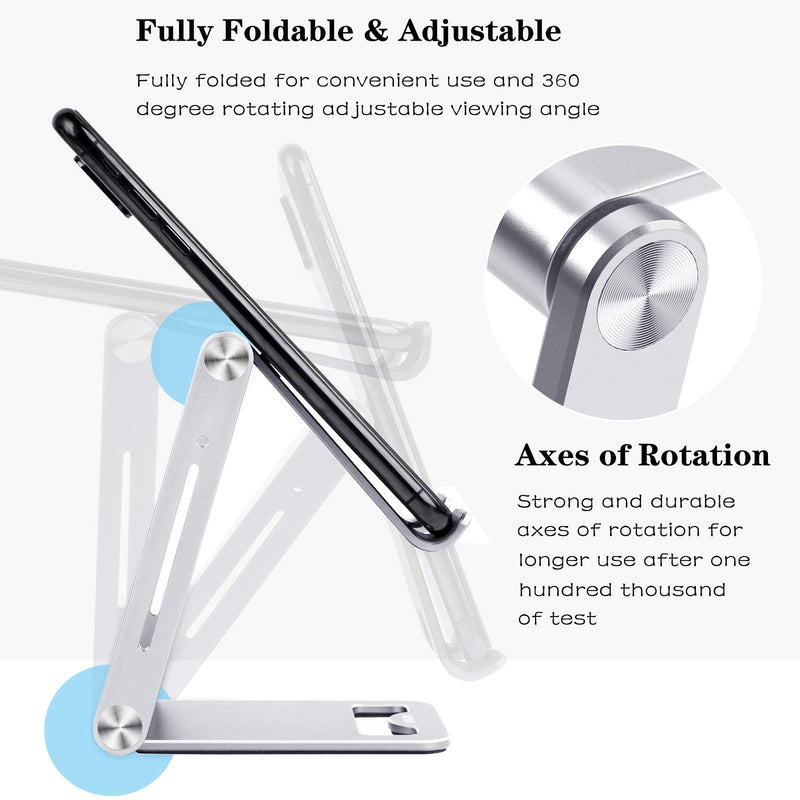 [Australia - AusPower] - Adjustable Cell Phone Stand,LOOSLOON Aluminum Fully Foldable Portable Desktop Phone Holder Dock for Desk Compatible with iPhone 12 11 Pro 2021 iPad All Mobile Smart Phones,Kindle,Tablet (4-11") Silver 