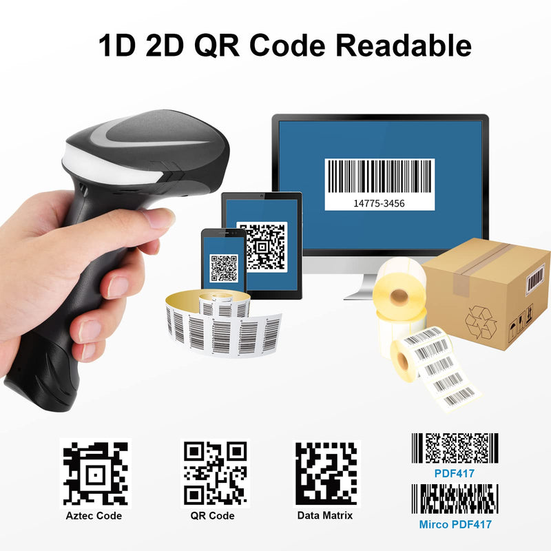 [Australia - AusPower] - JRHC Bluetooth Barcode Scanner 2D Handhold Bar Code Scanner USB Cordless Barcode Reader Scanner Compatible with 2.4G Wireless & Bluetooth Function & Wired Connection with Windows, Mac,Android, iOS HC-655 Wireless 2D 2.4G+BT 