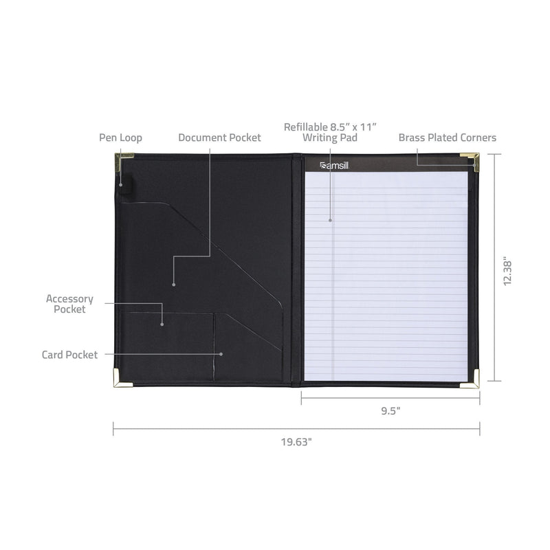 [Australia - AusPower] - Samsill Classic Collection Business Padfolio/Executive Portfolio, Faux Leather & Brass Corners, Resume Document Organizer, 8.5 x 11 Writing Pad, Black 