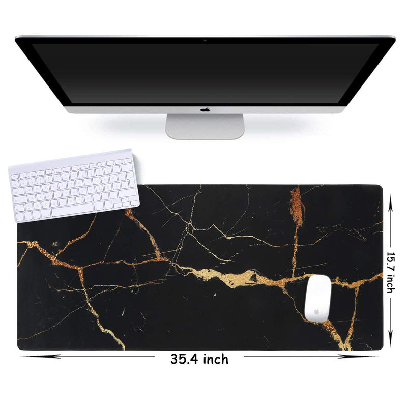 [Australia - AusPower] - iLeadon Extended Gaming Mouse Pad - Non-Slip Water-Resistant Rubber Base Computer Keyboard Mouse Mat, Desk Pad 35.1 x 15.75-inch 2.5mm Thick XX-Large, Ideal Partner for Work & Game,Black Gold 3-Black Gold 