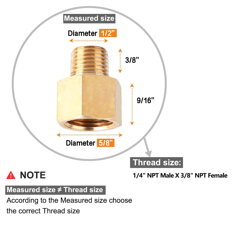 SUNGATOR Brass Pipe Fitting, Reducer Adapter, 1/4-Inch Male Pipe x 3/8 ...