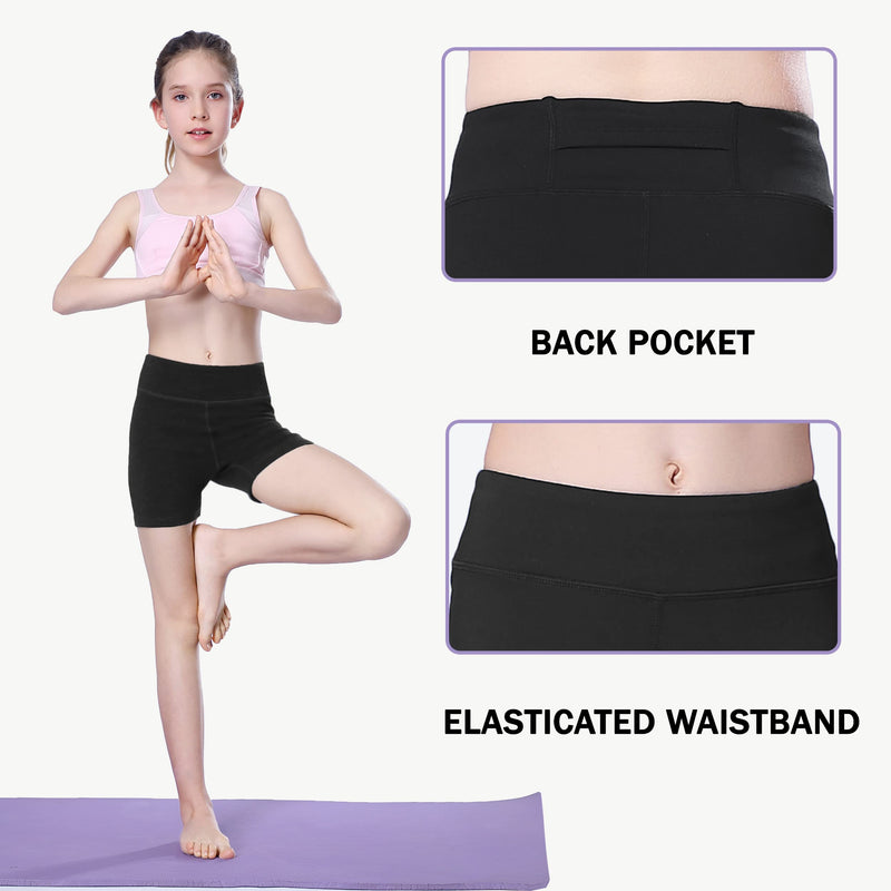 [Australia - AusPower] - MIVEI Girls' 4" Volleyball Dance Shorts - Youth Sports Yoga Gym Biker Running Kids Athletic Spandex Short with Back Pocket Black X-Small 