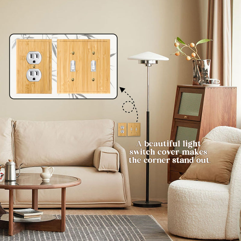 [Australia - AusPower] - Solid Wood Outlet Covers Light Switch Plate 4.8" X 3.14" Bamboo Switch Plates And Outlet Covers Light Switch Cover Quality Raw Wooden Wall Plate Decorative Single Rocker Standard Size 1PC-DK Wall Plate 3 