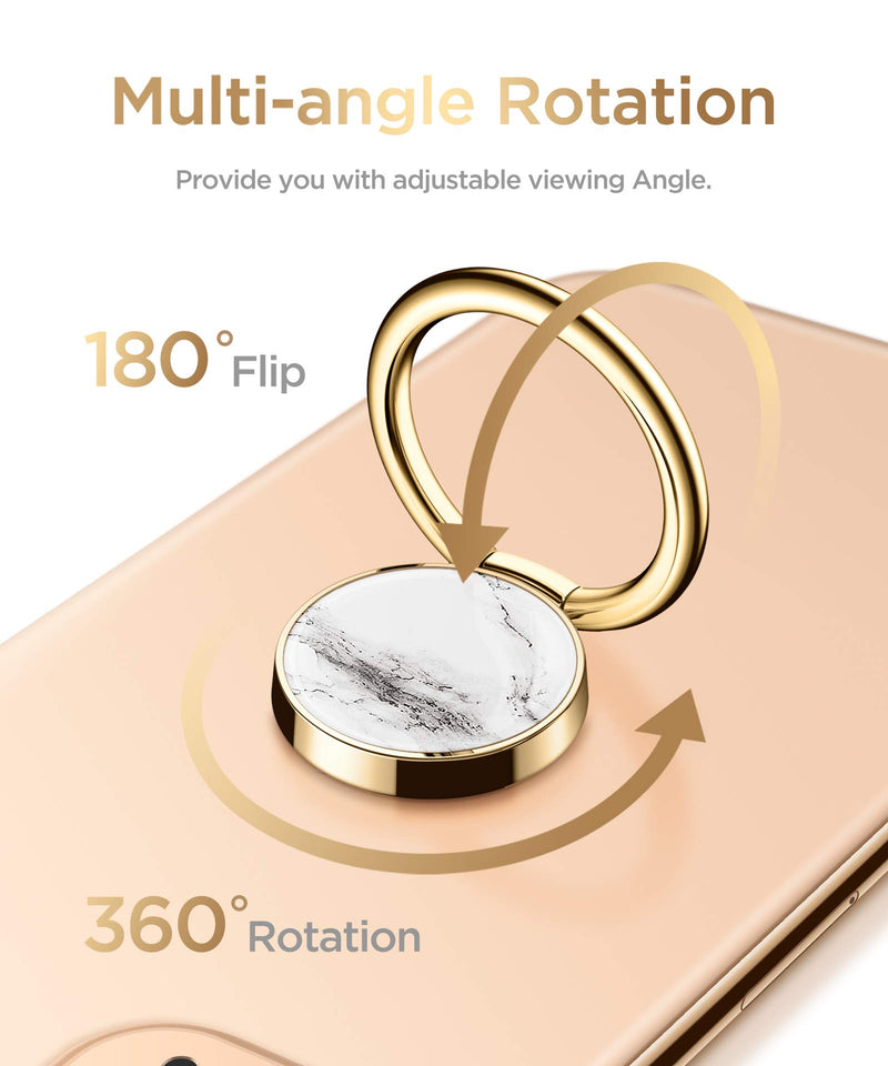 [Australia - AusPower] - GVIEWIN Marble Cell Phone Ring Holder, Metal Kickstand Grip for Magnetic Car Mount Compatible with iPhone 13 Pro Max/13 Pro/12 Pro Max/11 & Galaxy S22 Ultra/S22 and Other Smartphones(White/Gold) White/Gold 