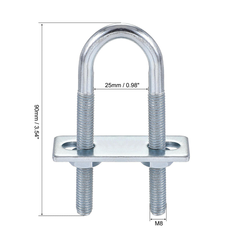 [Australia - AusPower] - uxcell Round U-Bolt 0.98"(25mm) Inner Width 90mm Length Steel M8 with Nut, Plate 1 Set 