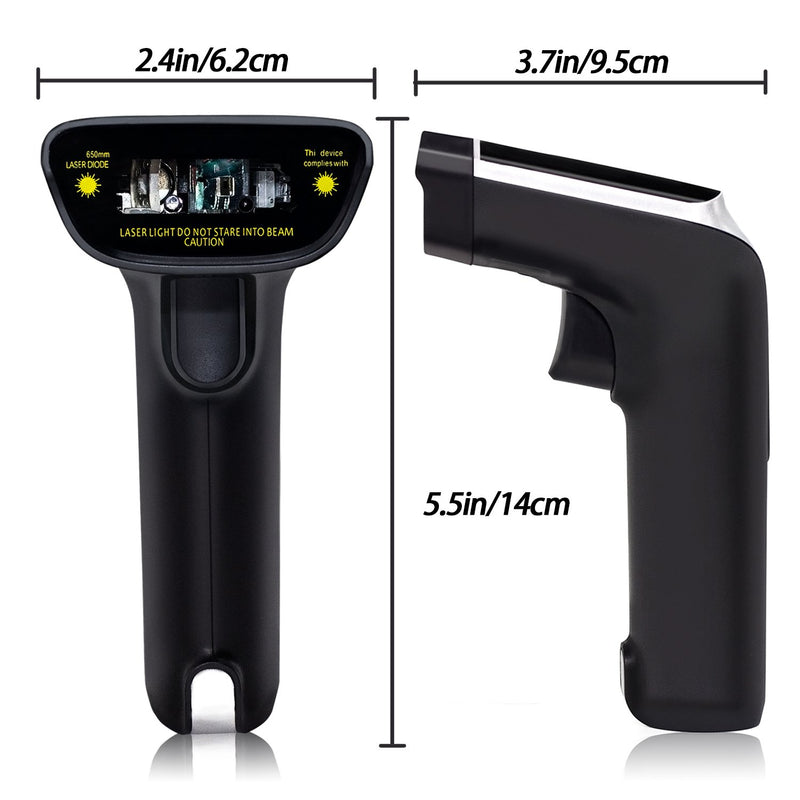 [Australia - AusPower] - Wireless Handheld Barcode Scanner,Symcode with Vibration Alert Function Cordless 1D Laser Automatic Barcode Reader Handhold Bar Code Scanner with USB Receiver for Store, Supermarket, Warehouse MJ-6708A-B 