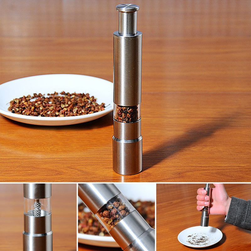 [Australia - AusPower] - Salt and Pepper Grinder Set of 2,Stainless Steel Push Button Grinder Modern Design Thumb Grinder, for Black Pepper, Sea Salt and Himalayan Salt, Spice and Salt 