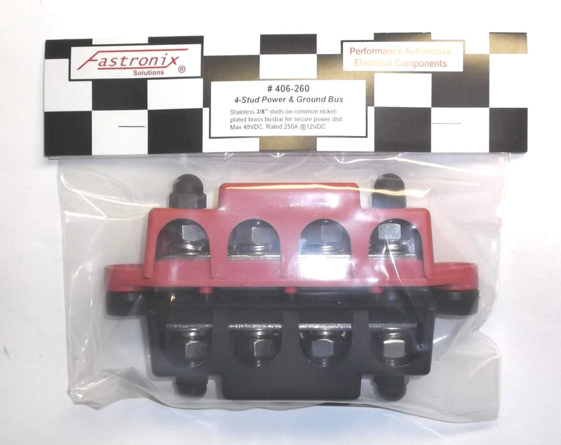 [Australia - AusPower] - Fastronix 3/8" 4 Stud Power and Ground Distribution Block with Cover 3/8" Red and Black 
