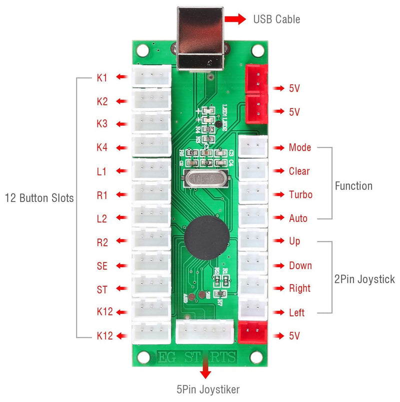 [Australia - AusPower] - EG STARTS Arcade DIY Kit USB Encoder To PC Joystick + 8 Ways 5 Pin Stick + Chrome Plated LED Illuminated Push Button 1 Player & Coin Buttons For Arcade Mame Raspberry Pi 2 3 3B Games 