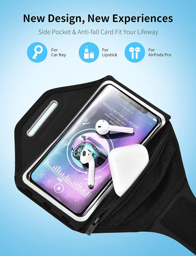 [Australia - AusPower] - Phone Armband, 6.2''Running Armband with Airpods Pocket&Key Holder, Compatible with iPhone 13/12/11/11 Pro/XR/XS/8,Galaxy S10e/S10, Adjustable Strap Sweatproof Armband Phone Holder for Running,Hiking 