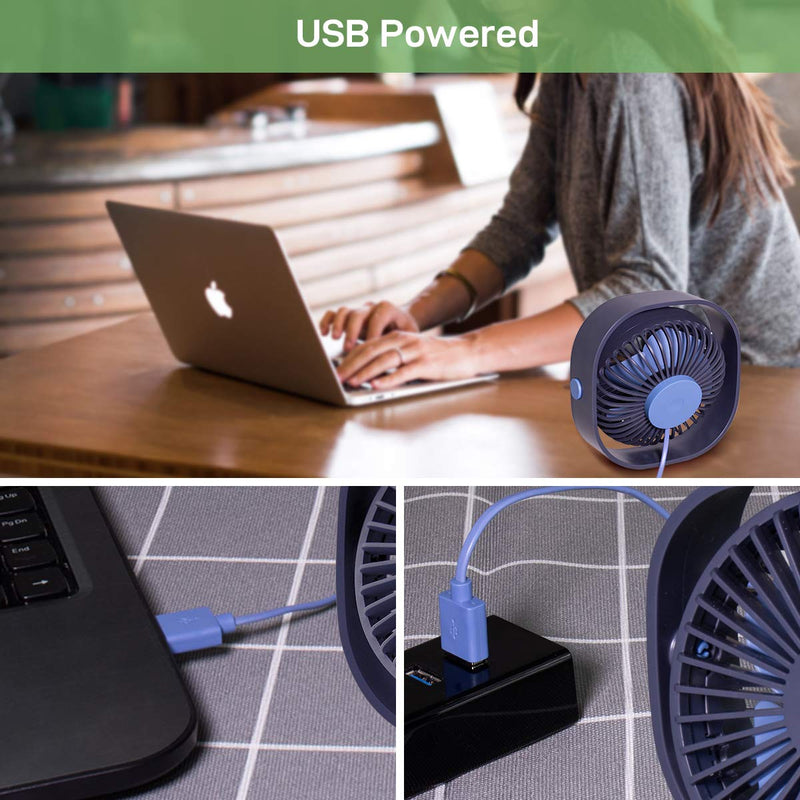 [Australia - AusPower] - MATEPROX Mini USB Desk Fan,[Snow series]Small Desktop Table Personal Fan with 3 Speed,Quiet Cooling Wind for Office Desktop Room Car Travel (Blue) Blue 