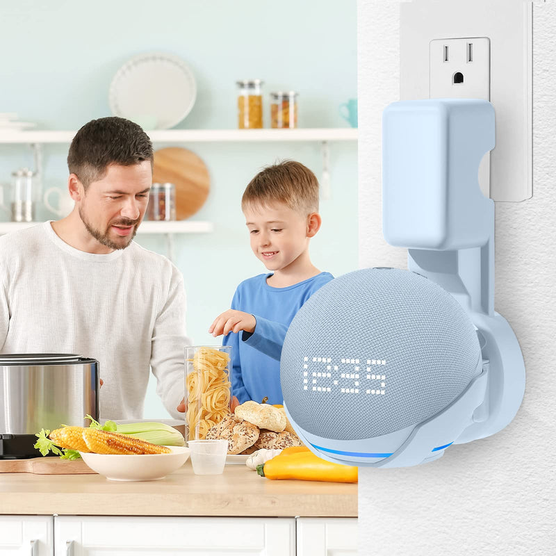 [Australia - AusPower] - ZUOLACO Wall Mount Holder for Echo Dot 5th Generation, Outlet Hanger Stand for Echo Dot (5th & 4th Gen), Space-Saving Dot Accessories with Built-in Cable Management, Hide Messy Wires, Cloud Blue 