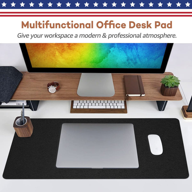 [Australia - AusPower] - RostiKong Desk Mat Dual Use Office Desk Pad on Top of Desks PU Leather Desk Blotter Protector Computer Laptop Keyboard Writing Mouse Pad Waterproof Decorative Desk Cover Protector (16'' x 32'' Black) 16'' x 32'' Black + Black 