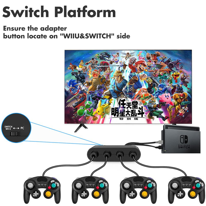 [Australia - AusPower] - ClouDream Gamecube Adapter for Switch Gamecube Controller Adapter Wii U PC and Switch, Super Smash Bros Choice Adapter Game Cube Plug and Play 