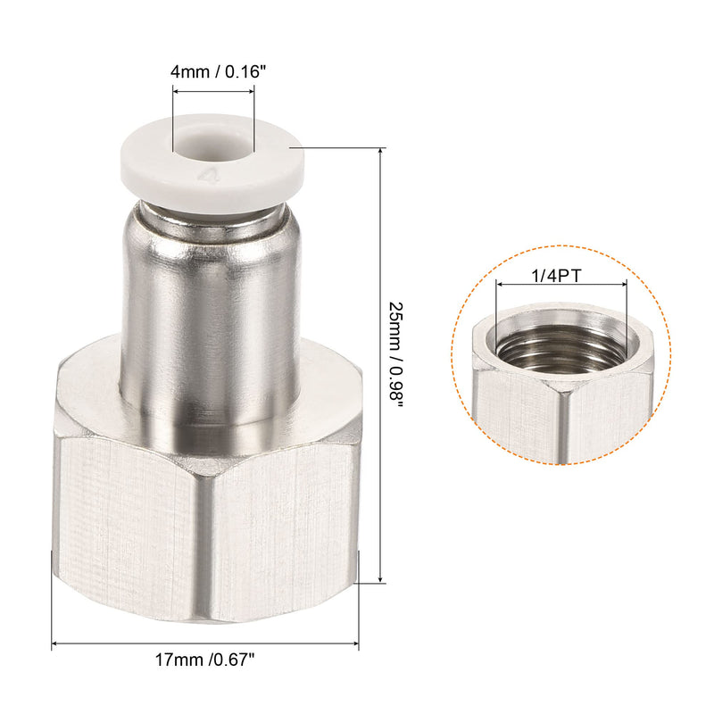 [Australia - AusPower] - MECCANIXITY Push to Connect Fittings 1/4PT Female Thread Fit 4mm Tube OD Nickel-Plated Copper Straight Union Fitting, Pack of 6 