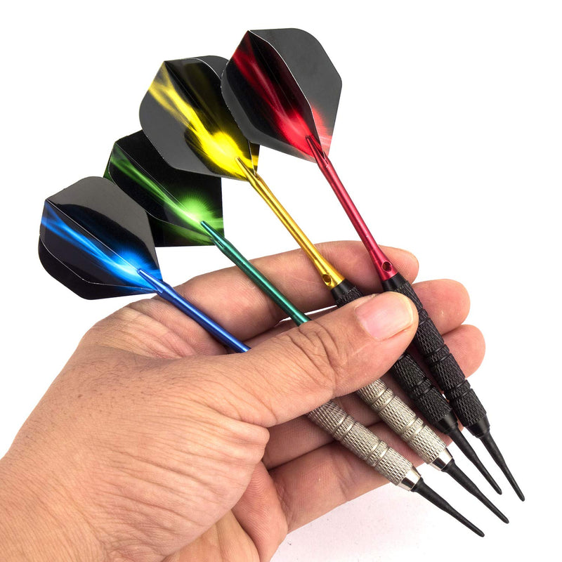 [Australia - AusPower] - centaur 12 Pack Soft Tip Darts, Professional 18 Gram Plastic Tip Dart Sets with 4 Colors Premium Aluminum Shafts 100 Dart Tips 16 Dart Flights and Dart Case for Electronic Dart Board, Silver & Black 