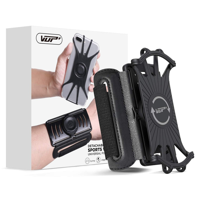 [Australia - AusPower] - VUP Wristband Phone Holder, 360° Rotatable & Detachable Sports Wristband for iPhone 13 Pro/13/13 mini/12/SE 2020/11/XR/Xs/8/7/Plus, 4''-6.5'' Phones, Great for Hiking Biking Walking Gym (Black) 