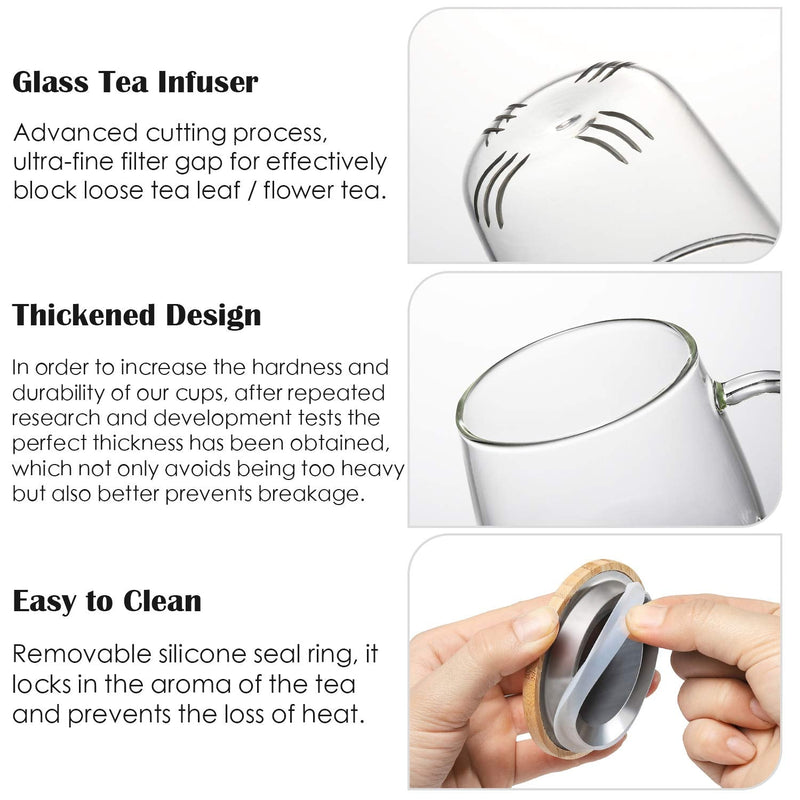 [Australia - AusPower] - Lezero Glass Tea Infuser Cups with Strainer and Lid, 15 ounce Heat Resistance Borosilicate Glass Teacups for Blooming Tea & Loose Leaf Tea, Lead-free, Microwave & Dishwasher Safe - For Tea Lovers 