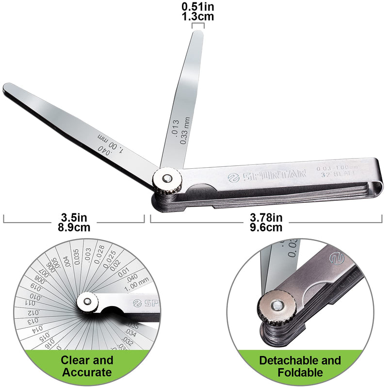 [Australia - AusPower] - Eastyard Stainless Steel Feeler Gauge 32-Piece Blade Tool for Gap Width/Thickness Measurements (Measuring Range: 0.001"-0.04") 