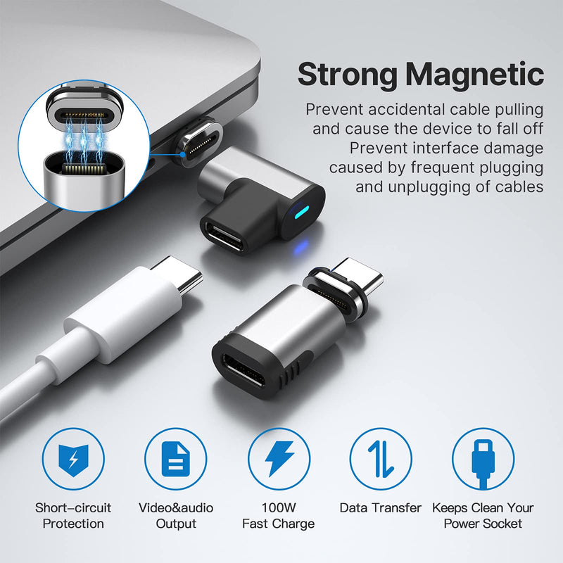 [Australia - AusPower] - USB C Magnetic Adapter, (2 Pack) Magnetic USB C Adapter 24Pins Support USB PD 100W Quick Charge, 10Gb/s Data Transfer, 4K@60 Hz Video Output Compatible with MacBook Pro/Air USB-C Laptop 