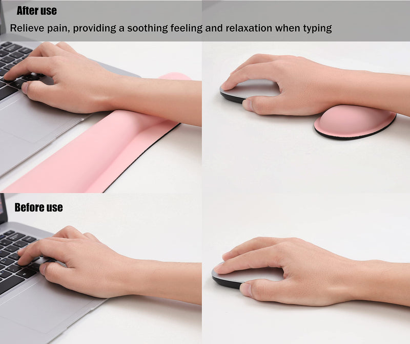 [Australia - AusPower] - kusma Pink Wrist Rest, Keyboard Wrist Rest Pad,Cleanable PU Leather, Ergonomic Memory Foam, Pain Relief, Support for Computers, laptops, Office, 2 Piece Coaster Free -Pink… 