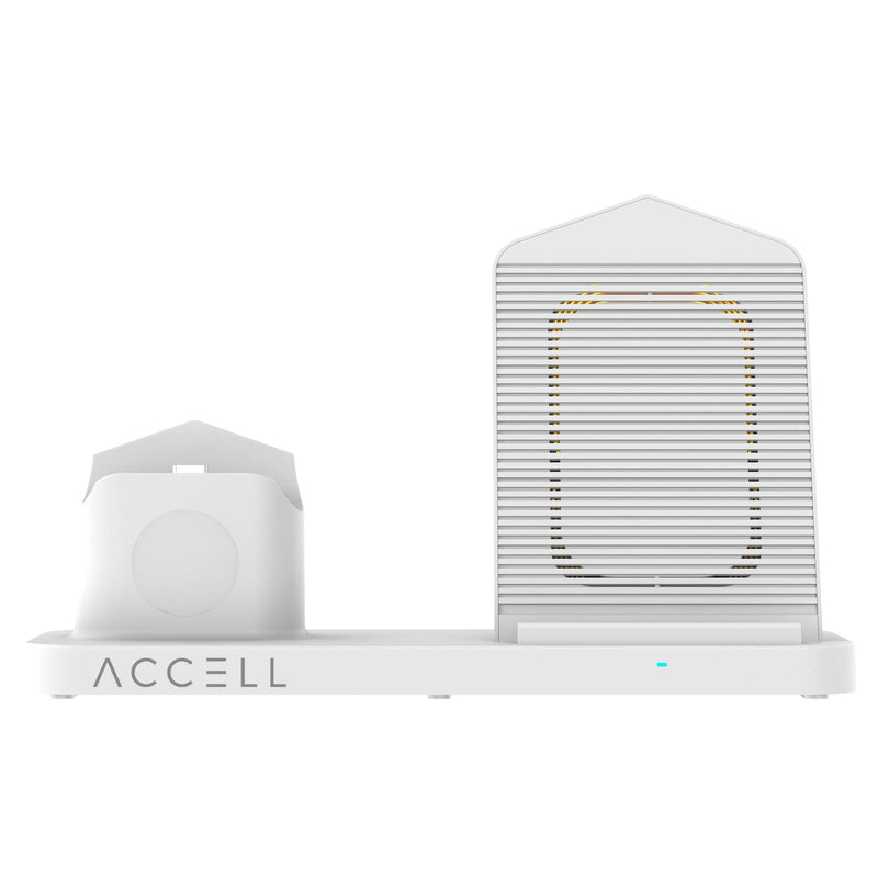 [Australia - AusPower] - Accell Power 3-in-1 Fast-Wireless Charger - 3 in 1 Wireless Charger for Smartphone, Apple Watch, and Airpods - Qi-Compatible, White, Small 3-in-1 Wireless Charger 